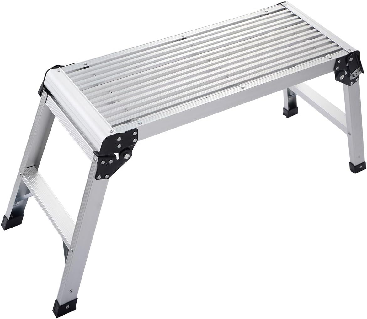 Piattaforma da lavoro in alluminio, pieghevole, con serrature di sicurezza, 150 kg, capacità di carico, piattaforma di lavoro con tappetini antiscivolo, scala per officina, casa, ufficio e