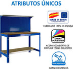 Banco da lavoro per officina, capacità di carico 600 kg, 1445x1210x610 mm, Pannello Forato, Ripiano per cassetti, Tavolo da lavoro fai da te, Blu/Legno - BT3